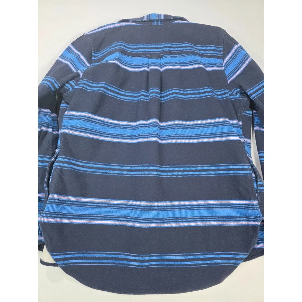 Duluth Trading Co Navy Blue Striped Heavy Cotton Overshirt Jacket‎ Shacket XL